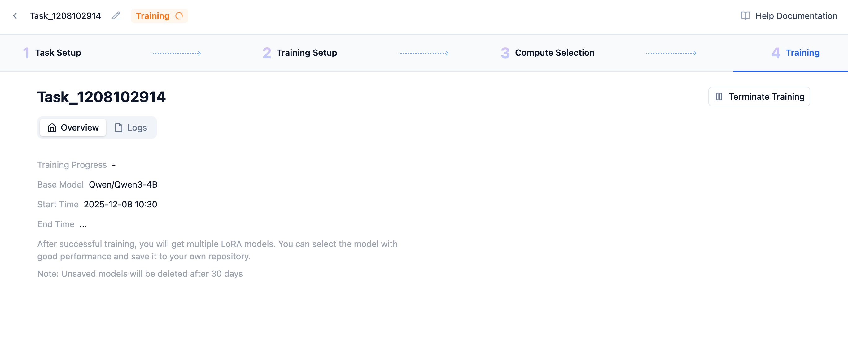 Training Start Status